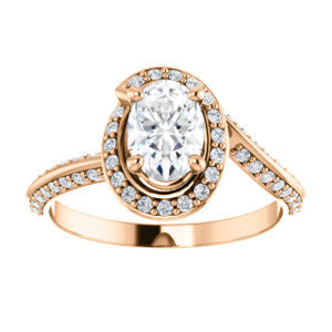 Cubic Zirconia Engagement Ring- The Karly (Customizable Oval Cut Design with Bypass Halo and 3-sided Artisan Pavé Band)