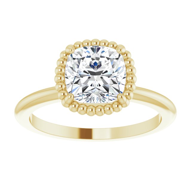 Cubic Zirconia Engagement Ring- The Jubilee (Customizable Cushion Cut Solitaire with Beaded Metallic Milgrain)