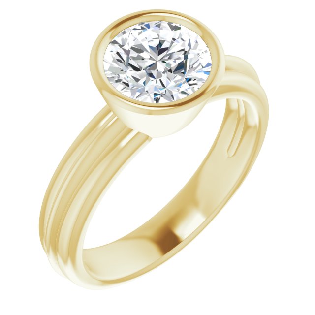 10K Yellow Gold Customizable Bezel-set Round Cut Solitaire with Grooved Band