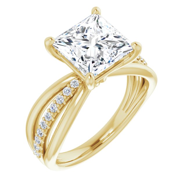 10K Yellow Gold Customizable Princess/Square Cut Design with Tri-Split Accented Band
