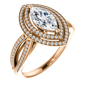 Cubic Zirconia Engagement Ring- The Shannan (Customizable Cathedral-set Marquise Cut 2x Halo with Split-Pavé Band)