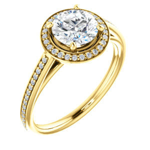 Cubic Zirconia Engagement Ring- The Laila Jean (Customizable Cathedral-set Round Cut with Halo and Thin Pavé Band)