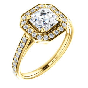 Cubic Zirconia Engagement Ring- The Margie Mae (Customizable Asscher Cut Halo-Style with Pavé Band)