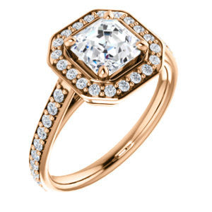 Cubic Zirconia Engagement Ring- The Margie Mae (Customizable Asscher Cut Halo-Style with Pavé Band)