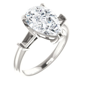 Cubic Zirconia Engagement Ring- The Monica (Customizable Pear Cut Center with Dual Tapered Baguettes)