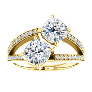 Cubic Zirconia Engagement Ring- The Valentina (Customizable 2-stone Double Cushion Cut Design with Wide Split-Pavé Band)