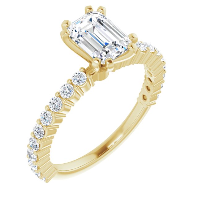 10K Yellow Gold Customizable 8-prong Emerald/Radiant Cut Design with Thin, Stackable Pav? Band