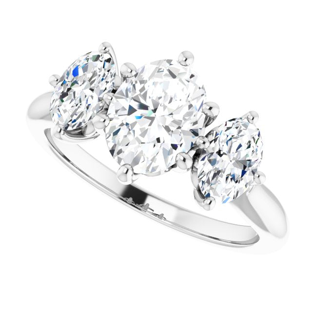 Cubic Zirconia Engagement Ring- The Taryn (Customizable Triple Oval Cut Design with Decorative Trellis)