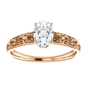Cubic Zirconia Engagement Ring- The Brittney (Customizable Oval Cut Solitaire with Scrolled Engraving)