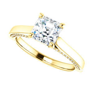 Cubic Zirconia Engagement Ring- The Tonja (Customizable Asscher Cut Semi-Solitaire with Dual Three-sided Pavé Band)