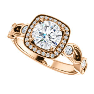 Cubic Zirconia Engagement Ring- The Lois Belle (Customizable Round Cut Halo-Style with Twisting Filigreed Infinity Split-Band)