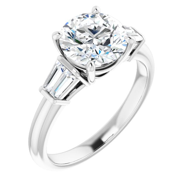14K White Gold Customizable 5-stone Round Cut Style with Quad Tapered Baguettes