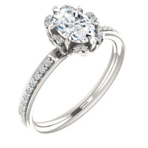 Cubic Zirconia Engagement Ring- The Rosie (Customizable Oval Cut Style with Floral-Inspired Halo and Extra-Thin Pavé Band)