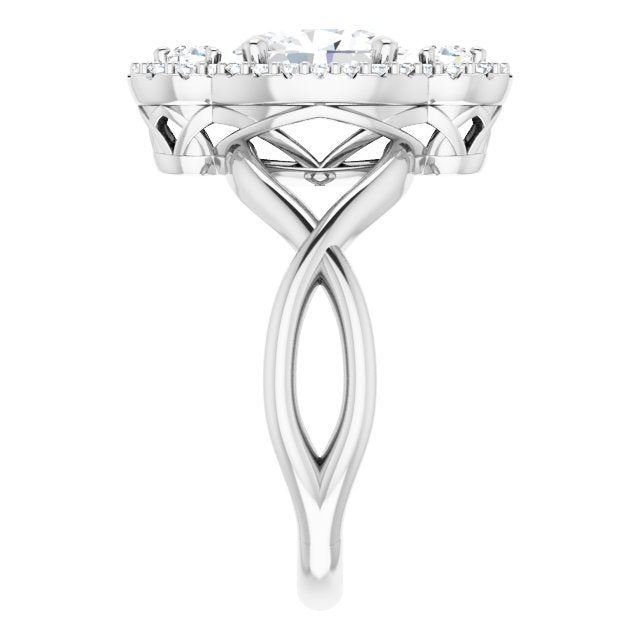 Cubic Zirconia Engagement Ring- The Josemaria (Customizable Vertical 3-stone Oval Cut Design Enhanced with Multi-Halo Accents and Twisted Band)