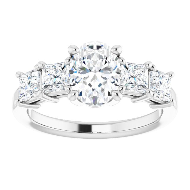 Cubic Zirconia Engagement Ring- The Abril (Customizable 5-stone Oval Cut Style with Quad Princess-Cut Accents)
