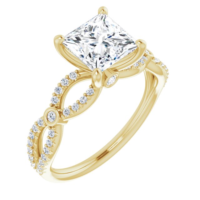 10K Yellow Gold Customizable Princess/Square Cut Design with Infinity-inspired Split Pavé Band and Bezel Peekaboo Accents