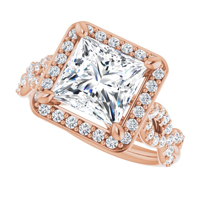 Cubic Zirconia Engagement Ring- The Jakayla (Customizable Cathedral-Halo Princess/Square Cut Design with Artisan Infinity-inspired Twisting Pavé Band)