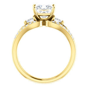 Cubic Zirconia Engagement Ring- The Karen (Customizable Enhanced 3-stone Design with Princess Cut Center, Dual Trillion Accents and Wide Pavé-Split Band)