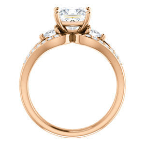 CZ Wedding Set, featuring The Karen engagement ring (Customizable Enhanced 3-stone Design with Princess Cut Center, Dual Trillion Accents and Wide Pavé-Split Band)