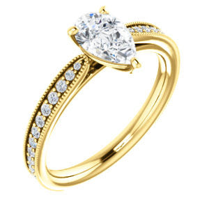 Cubic Zirconia Engagement Ring- The Brooklynn (Customizable Pear Cut with Cathedral Setting and Milgrained Pavé Band)