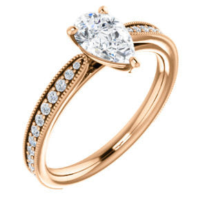 Cubic Zirconia Engagement Ring- The Brooklynn (Customizable Pear Cut with Cathedral Setting and Milgrained Pavé Band)