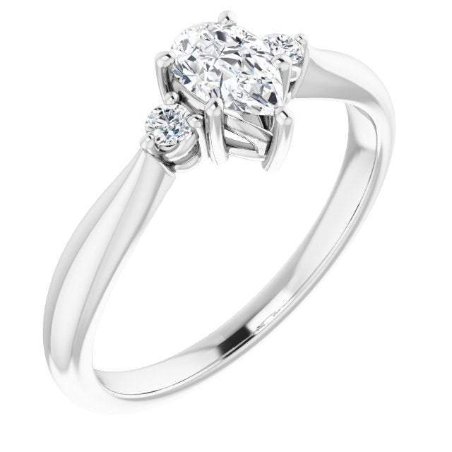 10K White Gold Customizable 3-stone Pear Cut Design with Twin Petite Round Accents
