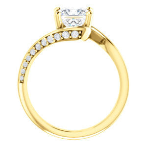 Cubic Zirconia Engagement Ring- The Nicola (Customizable Princess Cut Style with Twisting Bypass Band featuring Inset Pavé Accents)
