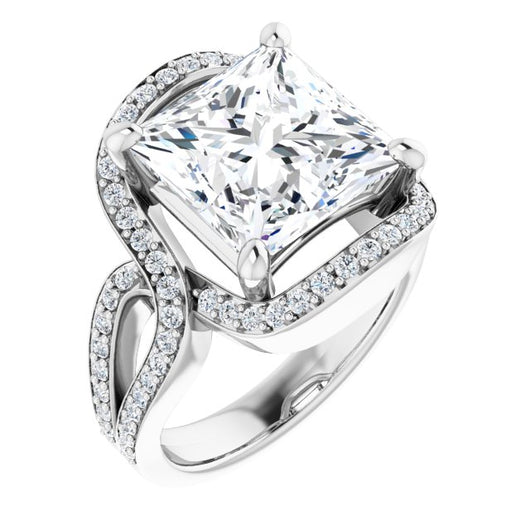 10K White Gold Customizable Princess/Square Cut Center with Infinity-inspired Split Shared Prong Band and Bypass Halo
