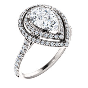 Cubic Zirconia Engagement Ring- The Alisa (Customizable Pear Cut with Geometric Double Halo)