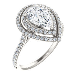 Cubic Zirconia Engagement Ring- The Alisa (Customizable Pear Cut with Geometric Double Halo)