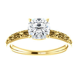 Cubic Zirconia Engagement Ring- The Brittney (Customizable Cushion Cut Solitaire with Scrolled Engraving)