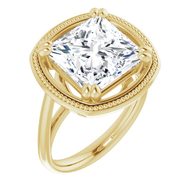 10K Yellow Gold Customizable Princess/Square Cut Solitaire with Metallic Drops Halo Lookalike