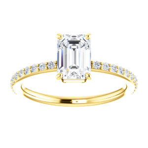 Cubic Zirconia Engagement Ring- The Delilah (Customizable Emerald Cut Petite Style with 3/4 Pavé  Band)
