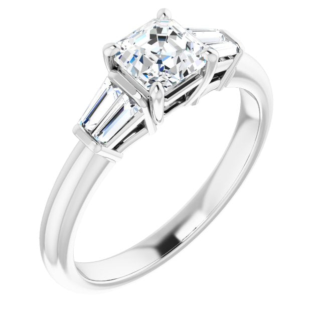 10K White Gold Customizable 5-stone Asscher Cut Style with Quad Tapered Baguettes