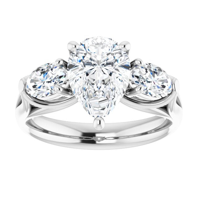 Cubic Zirconia Engagement Ring- The Alondra (Customizable Cathedral-set 3-stone Pear Cut Style with Dual Oval Cut Accents & Wide Split Band)