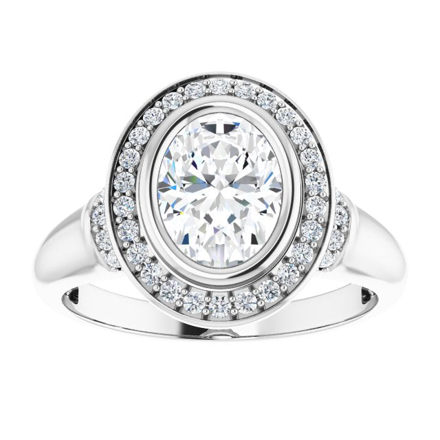 Cubic Zirconia Engagement Ring- The Vilde (Customizable Bezel-set Oval Cut Design with Halo and Vertical Round Channel Accents)