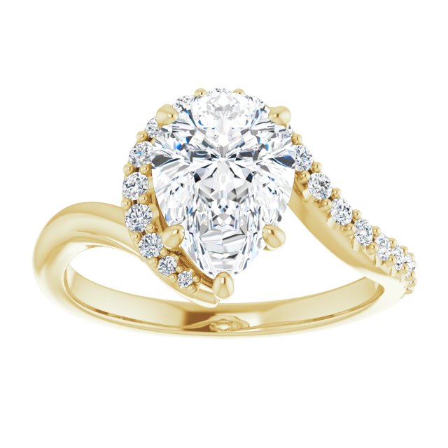 Cubic Zirconia Engagement Ring- The Phyllis (Customizable Pear Cut Design with Swooping Pavé Bypass Band)