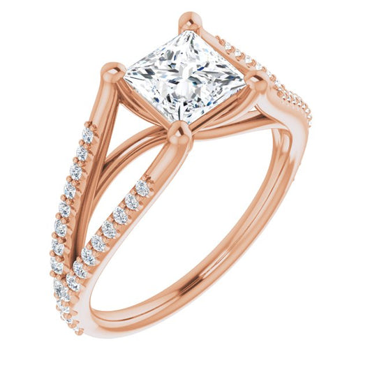 10K Rose Gold Customizable Cathedral-raised Princess/Square Cut Center with Exquisite Accented Split-band