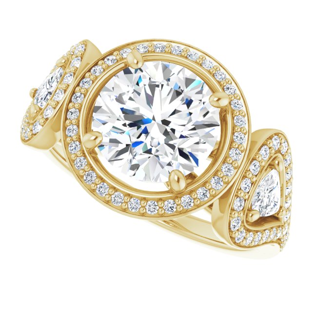 Cubic Zirconia Engagement Ring- The Cordelia (Customizable Cathedral-set Round Cut Design with 2 Trillion Cut Accents, Halo and Split-Shared Prong Band)