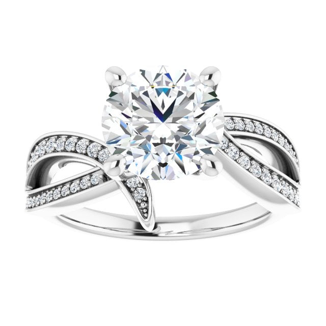 Cubic Zirconia Engagement Ring- The Vada (Customizable Round Cut Design with Swooping Shared Prong Bypass Band)