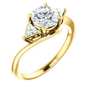 Cubic Zirconia Engagement Ring- The Sophie (Customizable 3-stone Twisting Bypass Style with Round Cut Center and Triangle Accents)