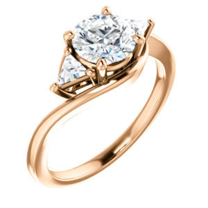 Cubic Zirconia Engagement Ring- The Sophie (Customizable 3-stone Twisting Bypass Style with Round Cut Center and Triangle Accents)