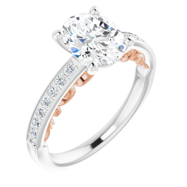 14K White & Rose Gold Customizable Oval Cut Design featuring 3-Sided Infinity Trellis and Round-Channel Accented Band