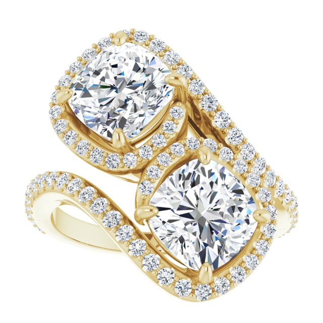 Cubic Zirconia Engagement Ring- The Anushka (Customizable Double Cushion Cut 2-Stone Style Enhanced with Accented Artisan Bypass Band)