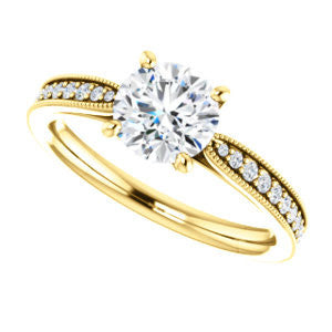 Cubic Zirconia Engagement Ring- The Brooklynn (Customizable Round Cut with Cathedral Setting and Milgrained Pavé Band)