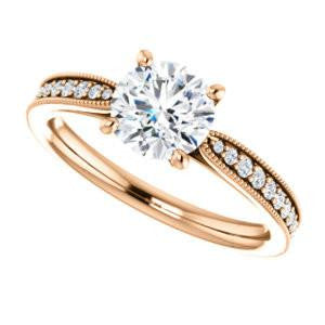 CZ Wedding Set, featuring The Brooklynn engagement ring (Customizable Round Cut with Cathedral Setting and Milgrained Pavé Band)