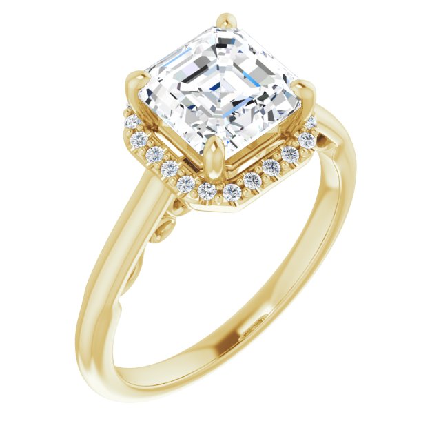 18K Yellow Gold Customizable Cathedral-Halo Asscher Cut Style featuring Sculptural Trellis