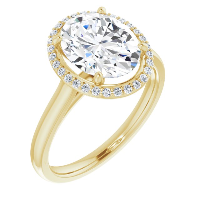 10K Yellow Gold Customizable Halo-Styled Cathedral Oval Cut Design