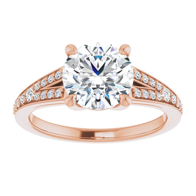 Cubic Zirconia Engagement Ring- The Gaurika (Customizable Round Cut Center with Thin Split-Shared Prong Band)