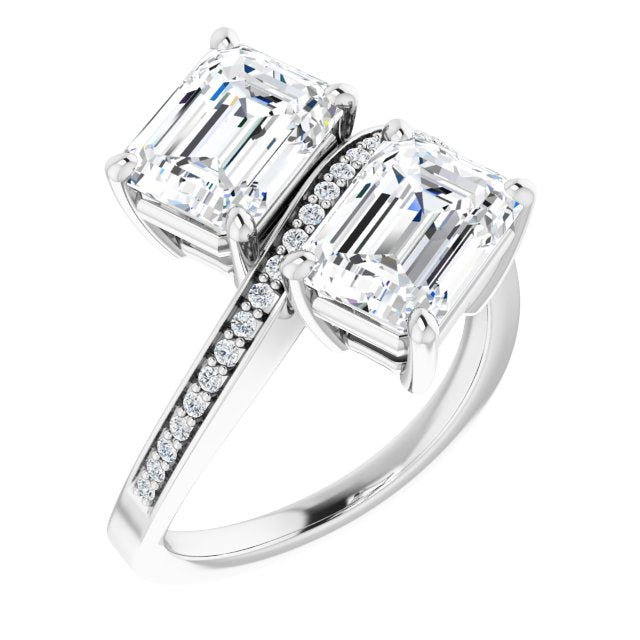 Cubic Zirconia Engagement Ring- The Ellie (Customizable 2-stone Radiant Cut Bypass Design with Thin Twisting Shared Prong Band)